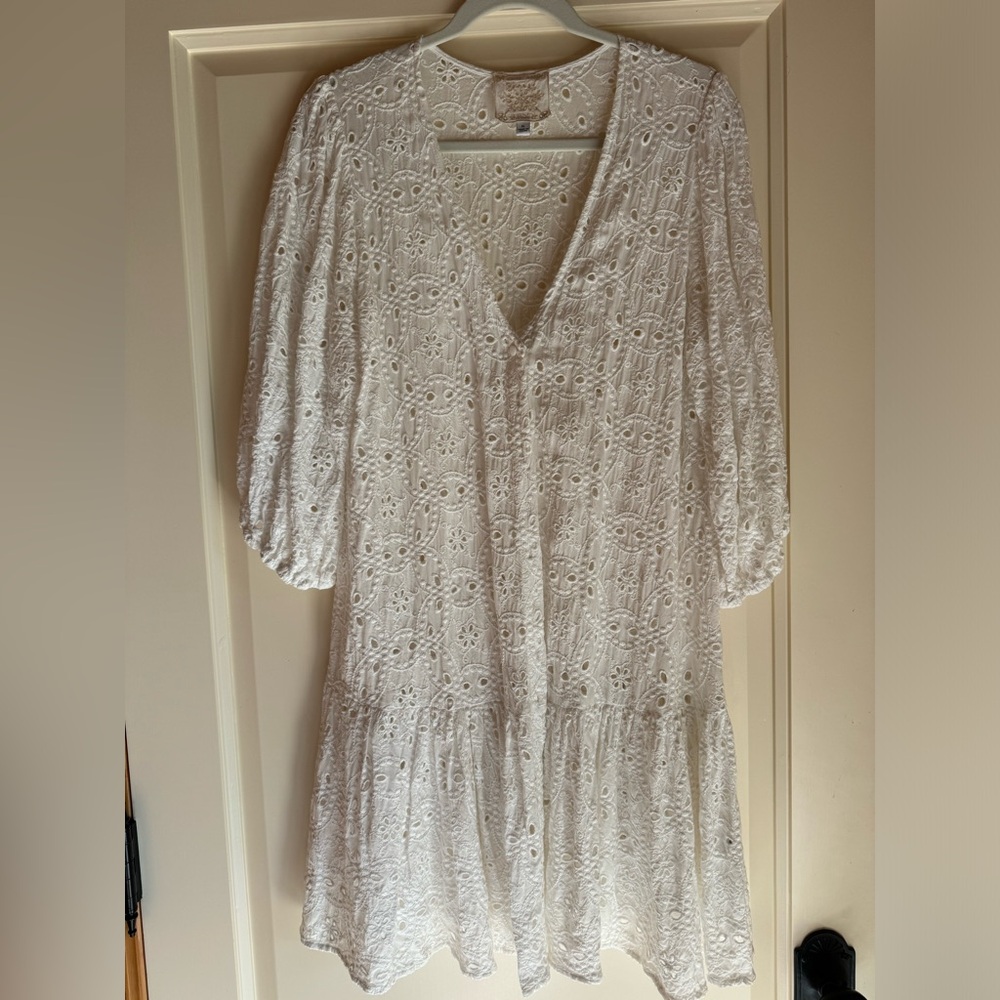 Johnny Was Eyelet White Button Up Cover-Up XL